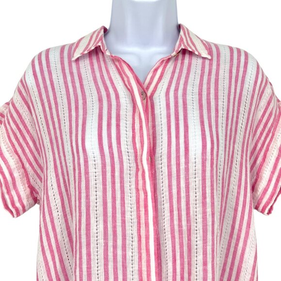 Rails Jamie Kokomo Stripe Linen Blend Short Sleeve Blouse Pink White Size Small - Picture 2 of 14